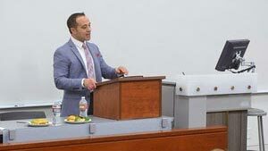 Attorney Paul Prestia lecturing at Miami Law School in his candid lecture series “Kalief Browder and The Extraordinary Quest for Justice”
